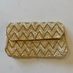 JILL Empress VINTAGE Beaded Clutch Cream
